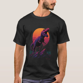 T-shirt Rugissement de T-Rex Néo Rétro au Coucher du Solei