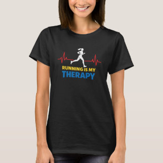 T-shirt Running Is My Therapy Bold Female Runner Heartbeat