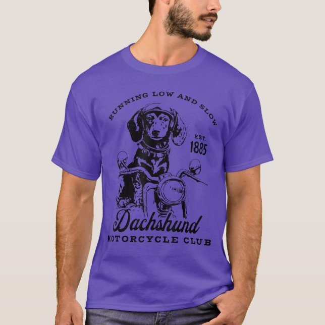 T-shirt Running Low and Slow Dachshund Motorcycle Club Fun (Devant)