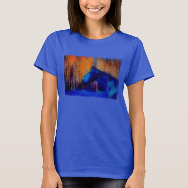 T-shirt Running Stallion & Arbres Imaginaire Cheval Art mo (Devant)