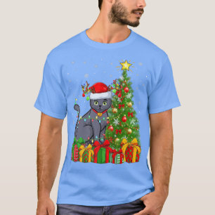 T-shirt Russe Bleu Chat Éclairage Xmas Arbre Russe Bleu C