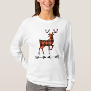 T-shirt Russe Faune Rouge Noir Noir Cerf Plaid