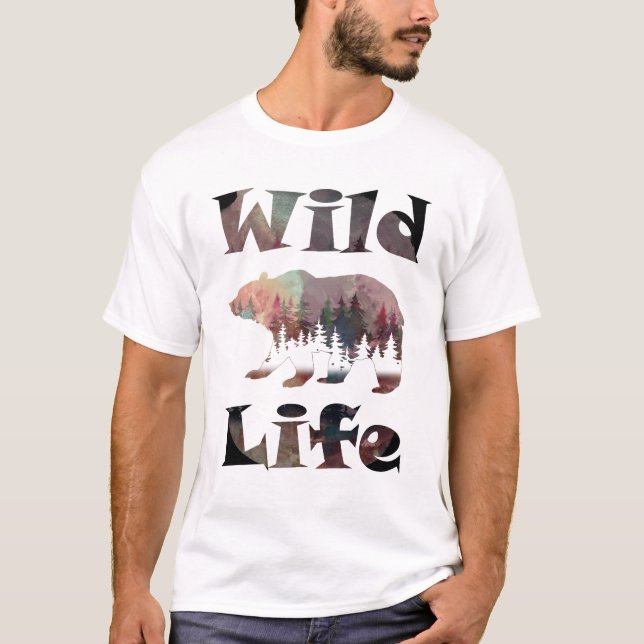 T-shirt Russe Ours Roaming Aquarelle Faune (Devant)
