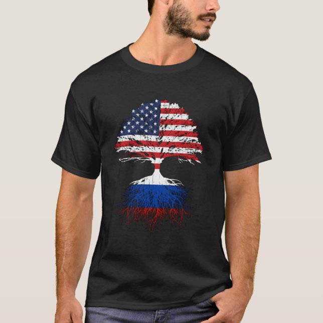 T-shirt Russie Raconte le Drapeau Russe-Américain citoyen  (Devant)