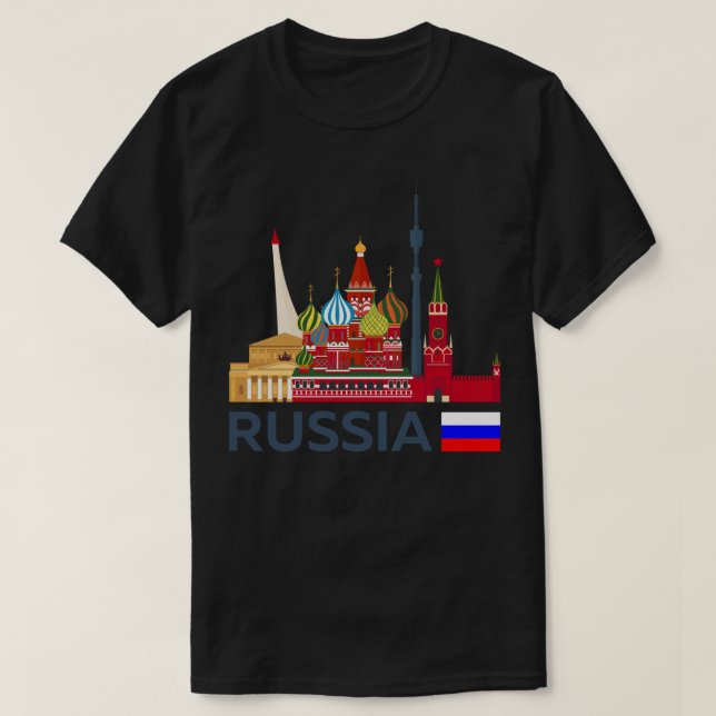 T-shirt Russie, skyline de Moscou. Sticker du Kremlin (Design devant)