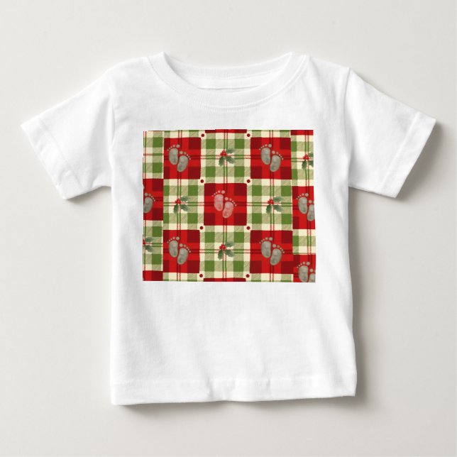 T-shirt Rustic Christmas Plaid Baby - Festive Red (Devant)