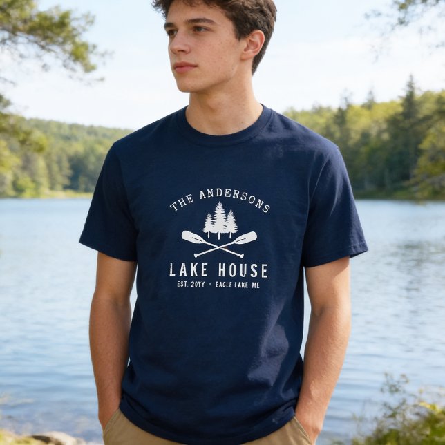 T-shirt Rustic Lake Maison Nom de famille Bateau Oars Tree (Créateur téléchargé)