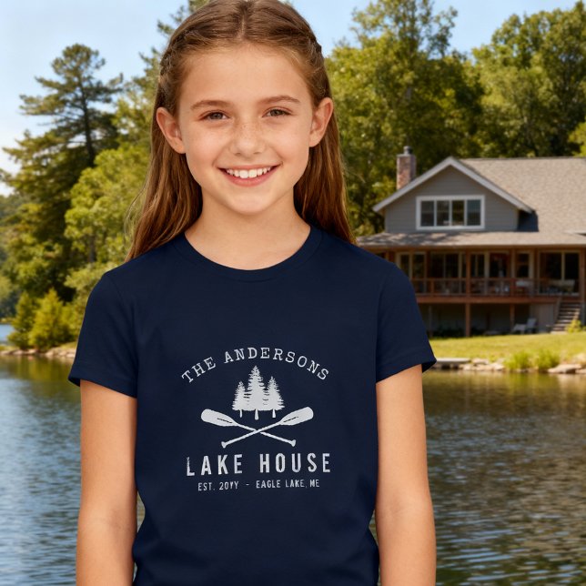 T-shirt Rustic Lake Maison Nom de famille Bateau Oars Tree (Créateur téléchargé)
