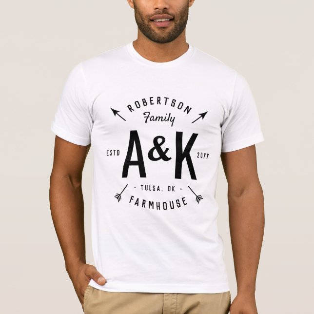 T-shirt Rustique Arrow Famille Monogramme Ferme (Devant)