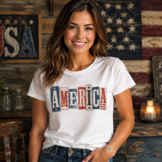 T-shirt Rustique Bois Vintage AMÉRIQUE Patriotique