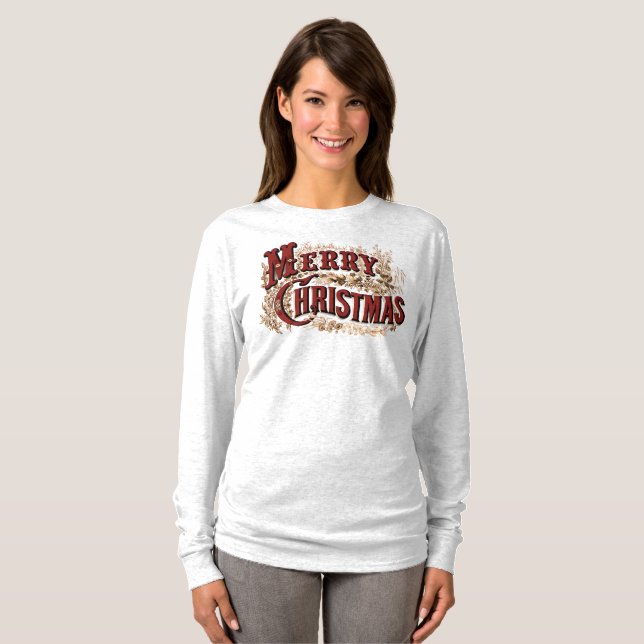 T-shirt rustique Joyeux Noël à manches longues (Devant entier)