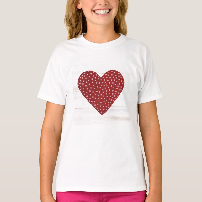 T-shirt Rustique Polka Dot Valentine Coeur (Devant)