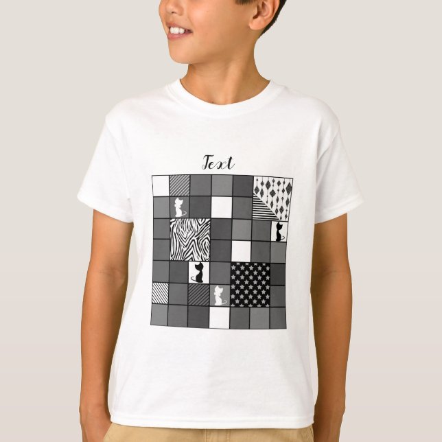 T-shirt Rustique, Populaire, Noir et blanc, Patchwork, Sim (Devant)