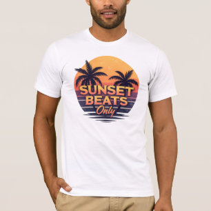 T-shirt Rythmes Rétro Coucher de Soleil Uniquement Palmier