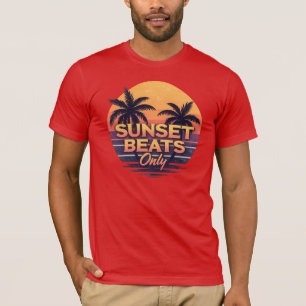 T-shirt Rythmes Rétro Coucher de Soleil Uniquement Palmier