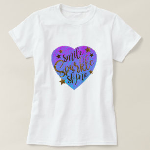 T-Shirt S M L XL Coeur Bleu Sourire Étincelant