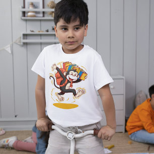 T-shirt Sac à dos caricaturale de l'école de singe et livr