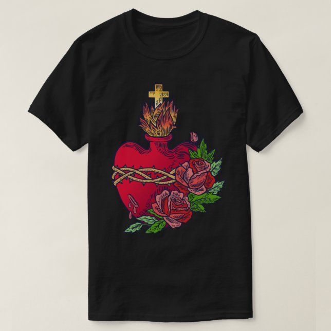 T-shirt Sacré Coeur de Jésus Art catholique Traditionnel L (Design devant)