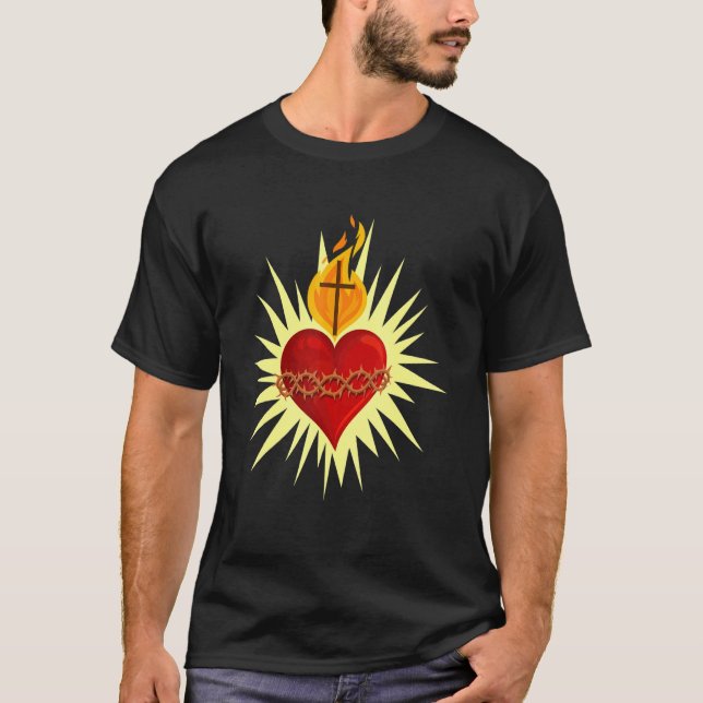 T-shirt Sacré Coeur De Jésus Catholique Traditionnel Latin (Devant)