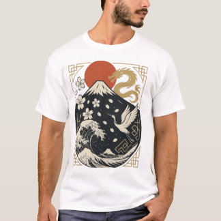 T-shirt 【Sacred Japan – Mount Fuji Dragon & Crane T-Shirt】
