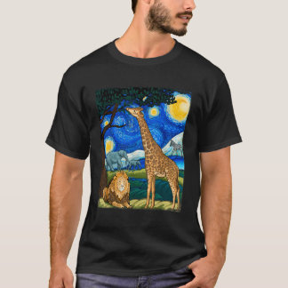 T-shirt Safari Nuit Starry Nuit Zoo Animaux Animal Art S
