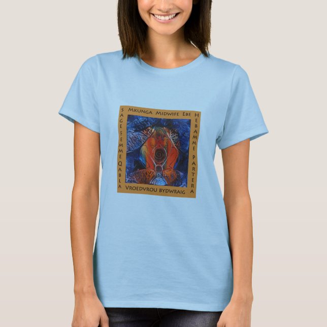 T-shirt Sage-femme dans beaucoup de langues (Devant)