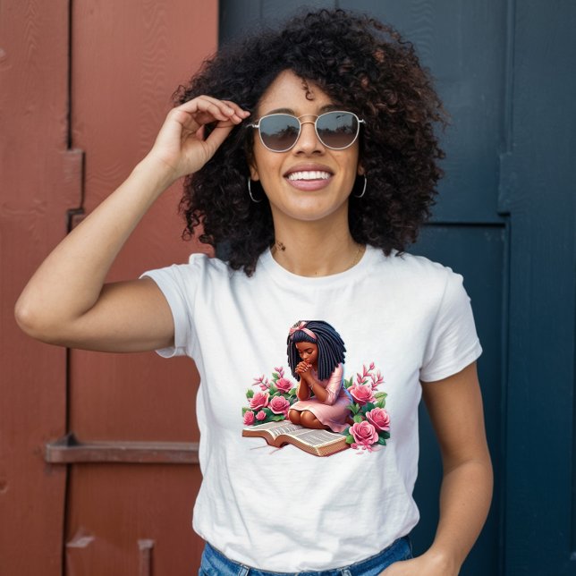 T-shirt S'agenouiller dans la prière - Floral rose - Afro- (Créateur téléchargé)