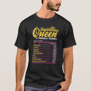T-shirt Sagittarius Queen Nutrition Fact Étiquette Zodiac