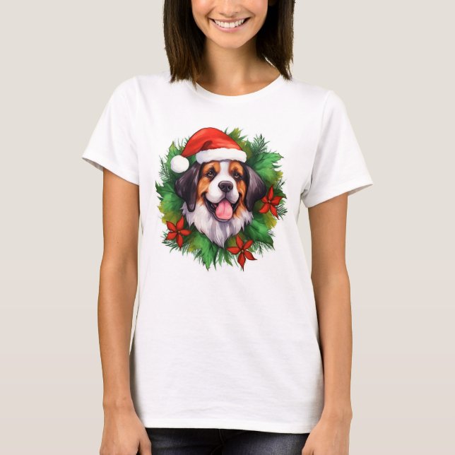 T-shirt Saint Bernard Christmas Wreath (Devant)