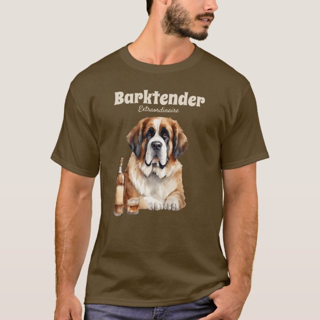 T-shirt Saint Bernard Dog Barktender Extraordinair (Devant)