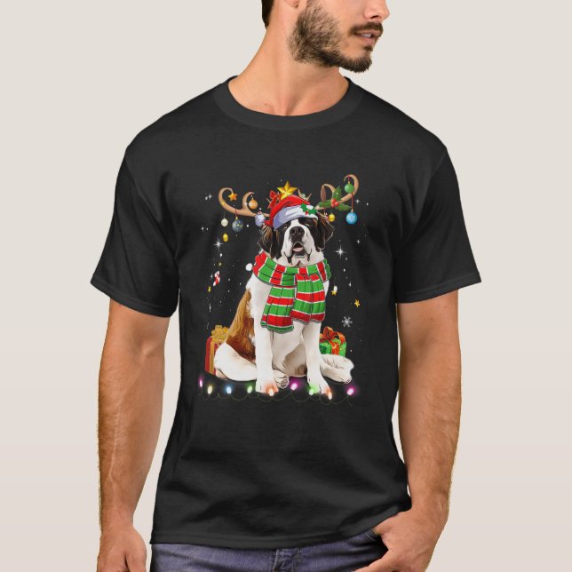 T-shirt Saint Bernard Reindder Santa Hat Arbre de Noël Li (Devant)