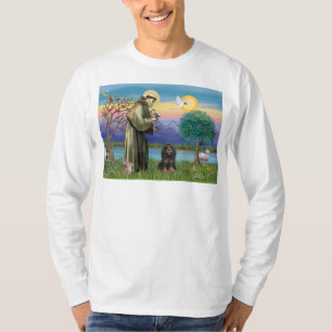 T-shirt Saint Francis et Cocker noir-tan Spaniel