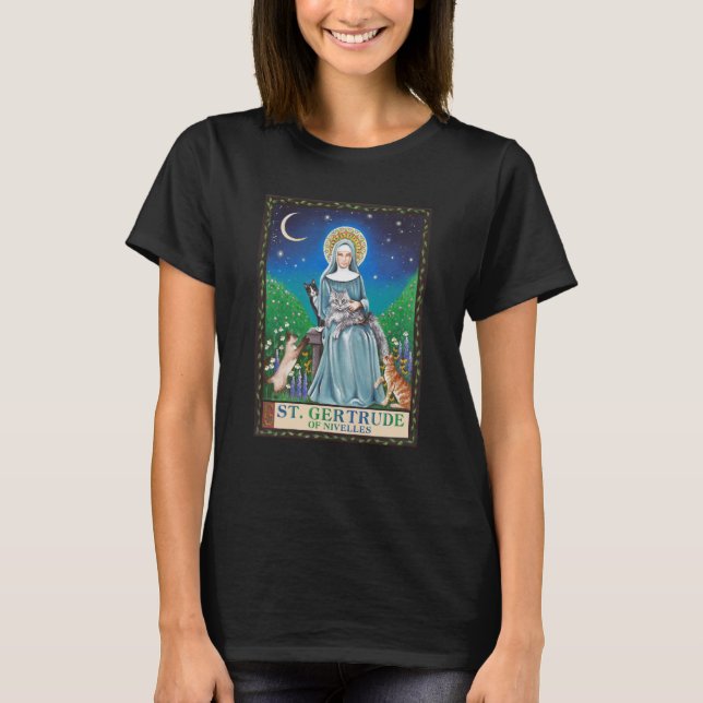 T-shirt Saint Gertrude de Nivelles Patron Saint des Chats (Devant)