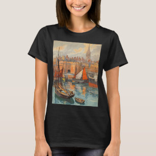 T-shirt Saint Malo, France, Art de l'affiche de voyage vin