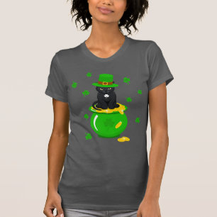 T-shirt Saint Patrick's Day Shamrock Pot of Gold Black Cat