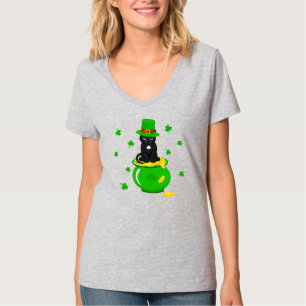 T-shirt Saint Patrick's Day Shamrock Pot of Gold Black Cat