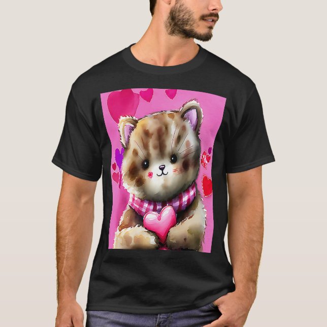 T-shirt Saint Valentin Amour Coeur Chat Teddy Girlfriend W (Devant)
