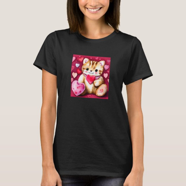 T-shirt Saint Valentin Amour Coeur Chat Teddy Girlfriend W (Devant)