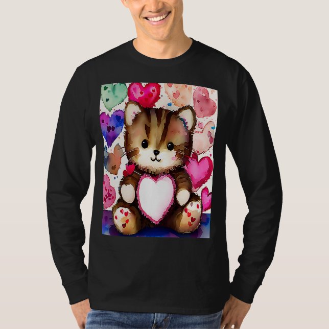 T-shirt Saint Valentin Amour Coeur Chat Teddy Girlfriend W (Devant)