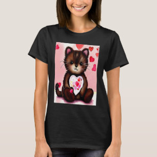 T-shirt Saint-Valentin Amour Coeur Chat Teddy Petite Amie