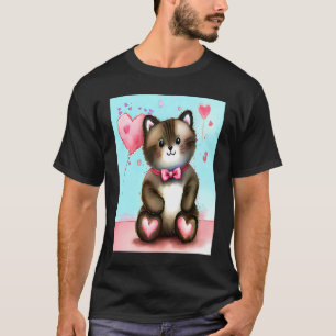 T-shirt Saint-Valentin Amour Coeur Chat Teddy Petite Amie