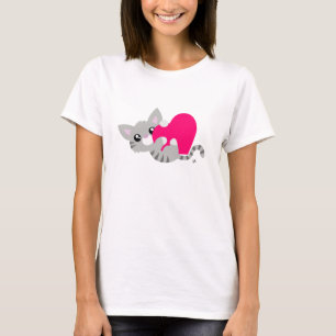T-shirt Saint-Valentin Chemise blanche Gris Kitty