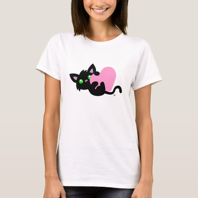 T-shirt Saint-Valentin Chemise blanche noire Kitty (Devant)