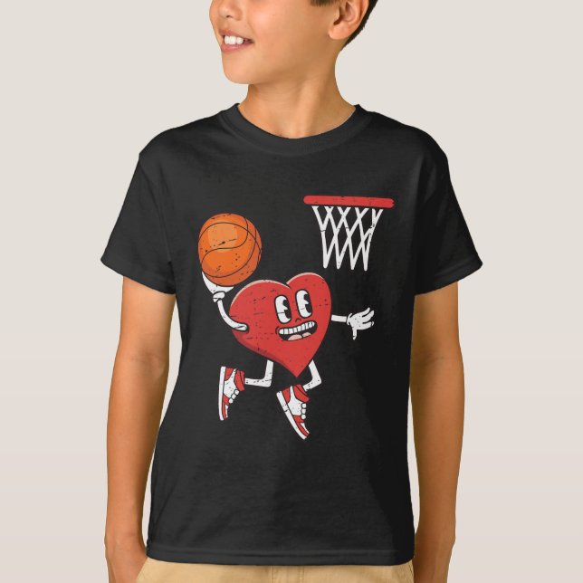 T-shirt Saint Valentin Coeur Dunking Basketball Garçons Fi (Devant)