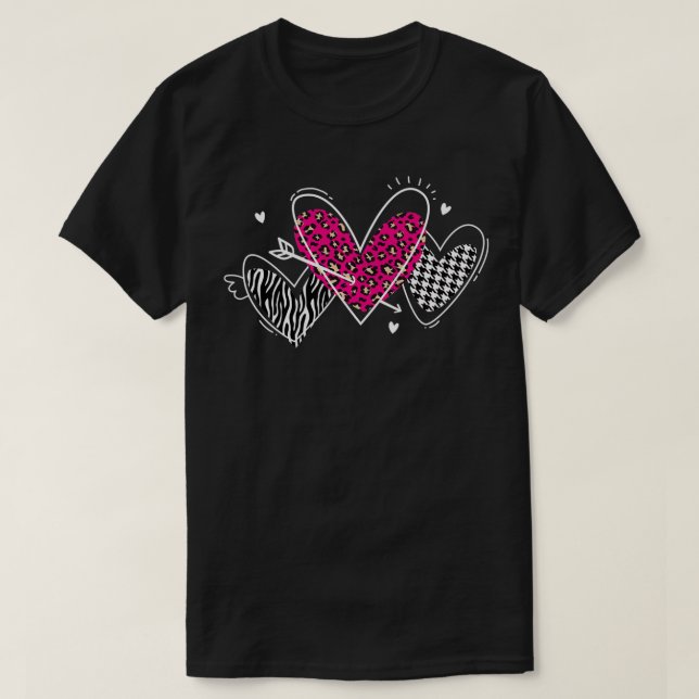 T-shirt Saint Valentin Coeurs Houndstooth, Zebra, Pink L (Design devant)