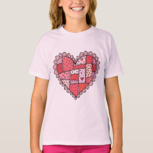 T-shirt Saint-Valentin Faux Patchwork Cœur Gribouillis Enf
