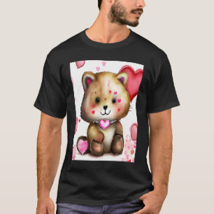 T-shirt Saint-Valentin Love Heart Cat Teddy Petite Amie Fi