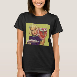 T-shirt Saint-Valentin Mignon Vintage, Fille avec Chocolat