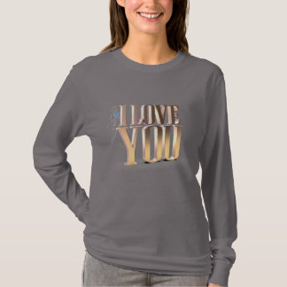 T-shirt Saint Valentin Moderne Golden 3D Je t'aime Gris
