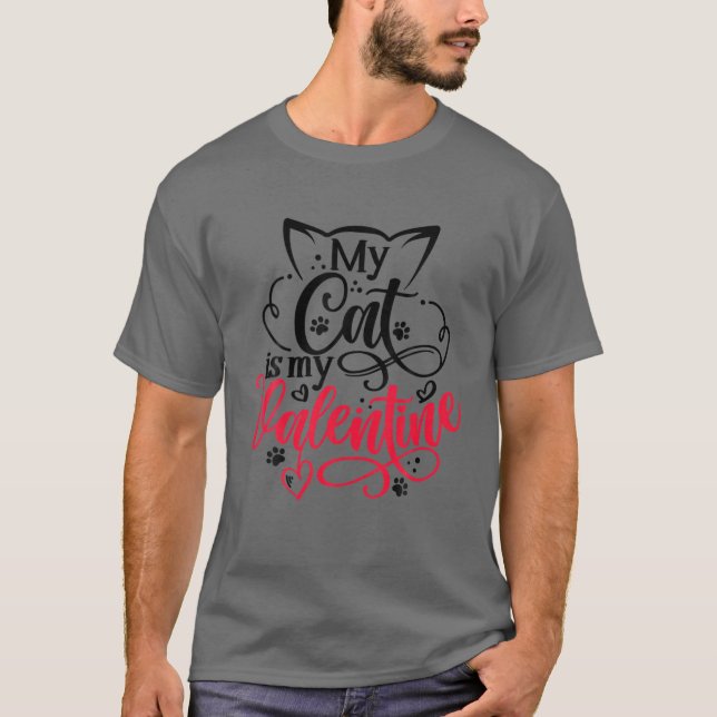T-shirt Saint Valentin Mon chat est mon Valentine Funny Ch (Devant)